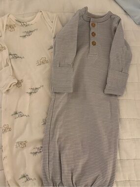 Carter's Grey Striped Long Sleeve Sleep Gown with Wooden Buttons